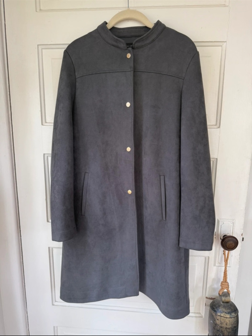 Marc New York Charcoal Gray Faux Suede Snap-Front Trench Coat